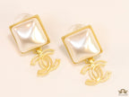 Gold plated Square MOP studs with double C motif
