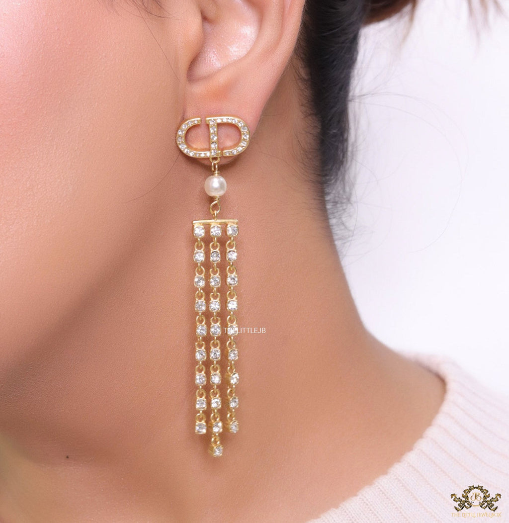 Golden alphabet dangles with long cz tassels