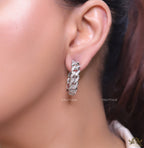 Platinum plated open cz hoops in link chain pattern