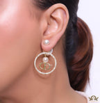 Pearl bomber studs with golden cz alphabet ring drop