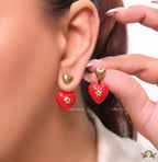 Golden and red detachable studs with twin hearts