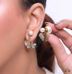 Pearl bomber studs with cz butterfly and alphabet drops
