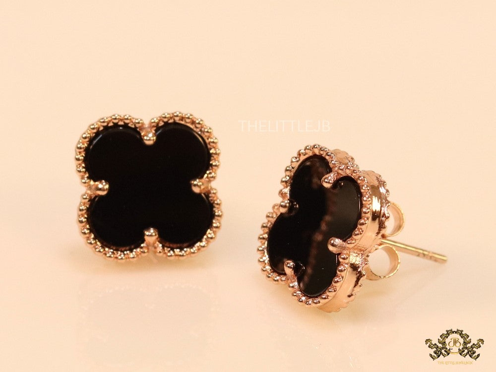 Rose gold and black clover studs