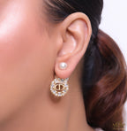 Pearl bomber studs with round cz alphabet drops