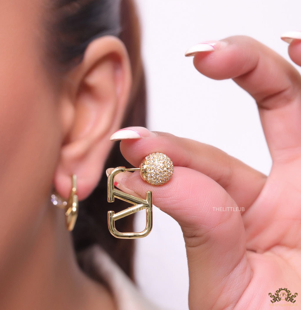 Golden alphabet V studs with cz ball