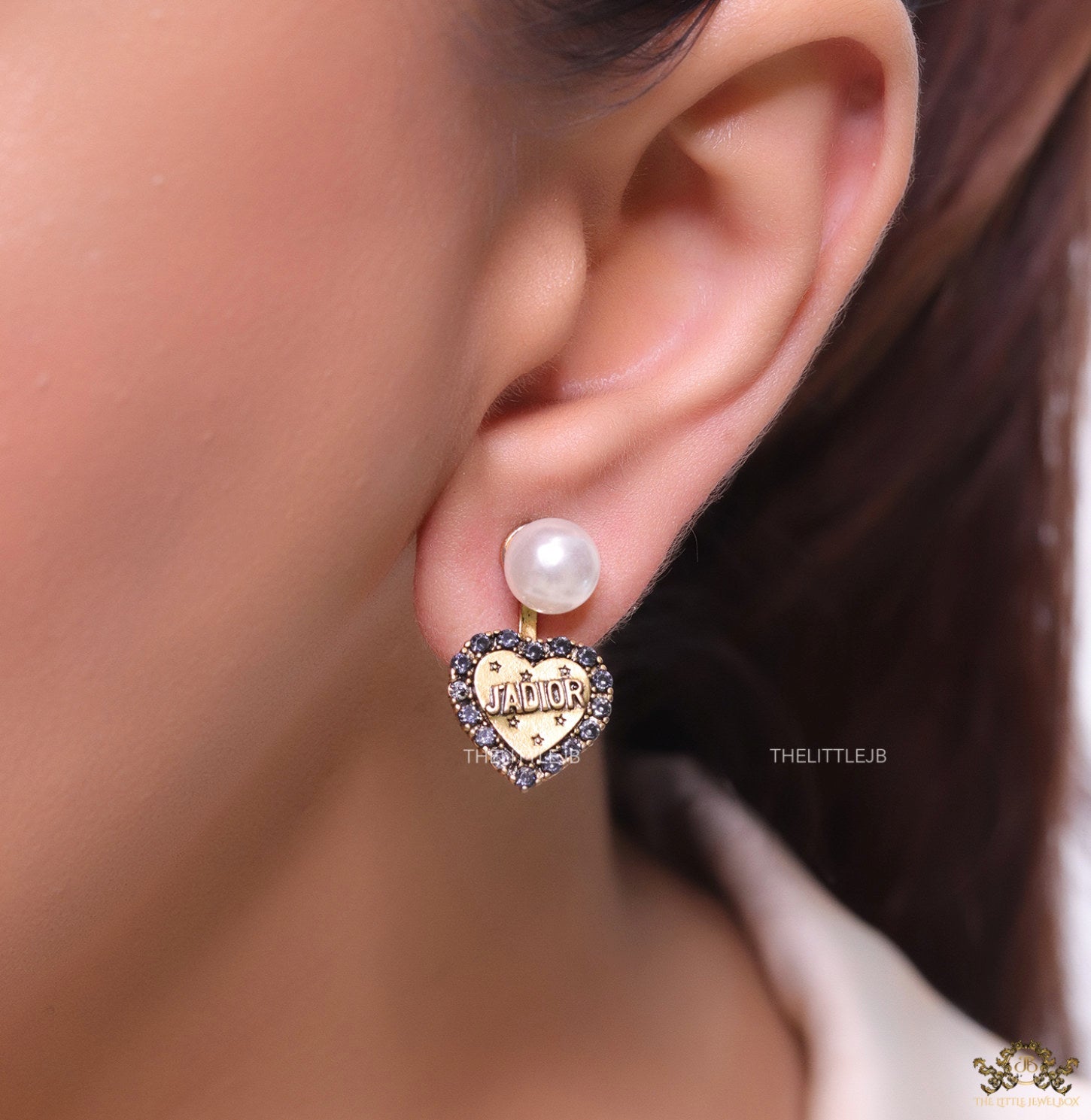 Pearl tops with alphabet inscribed cz and golden heart drops
