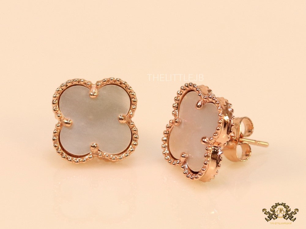 Rose gold and mother of pearl clover studs
