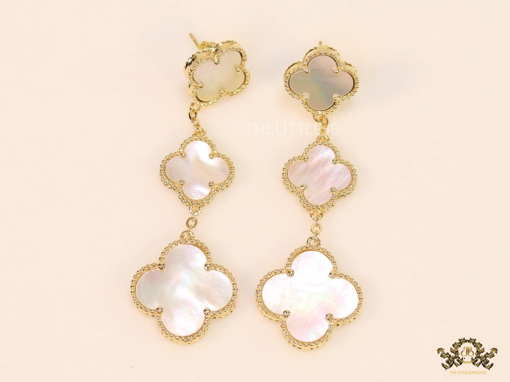 Golden and mother of pearl clover dangles