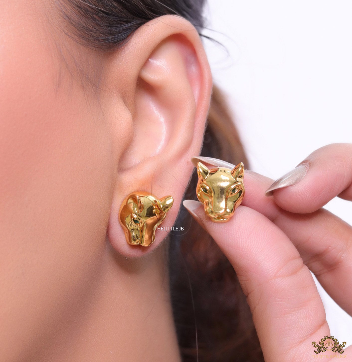 Golden panther face studs