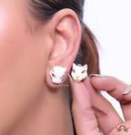 White and  golden panther face studs