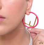 51mm magenta hoop earrings with golden alphabet