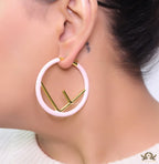 51mm light pink hoop earrings with golden alphabet