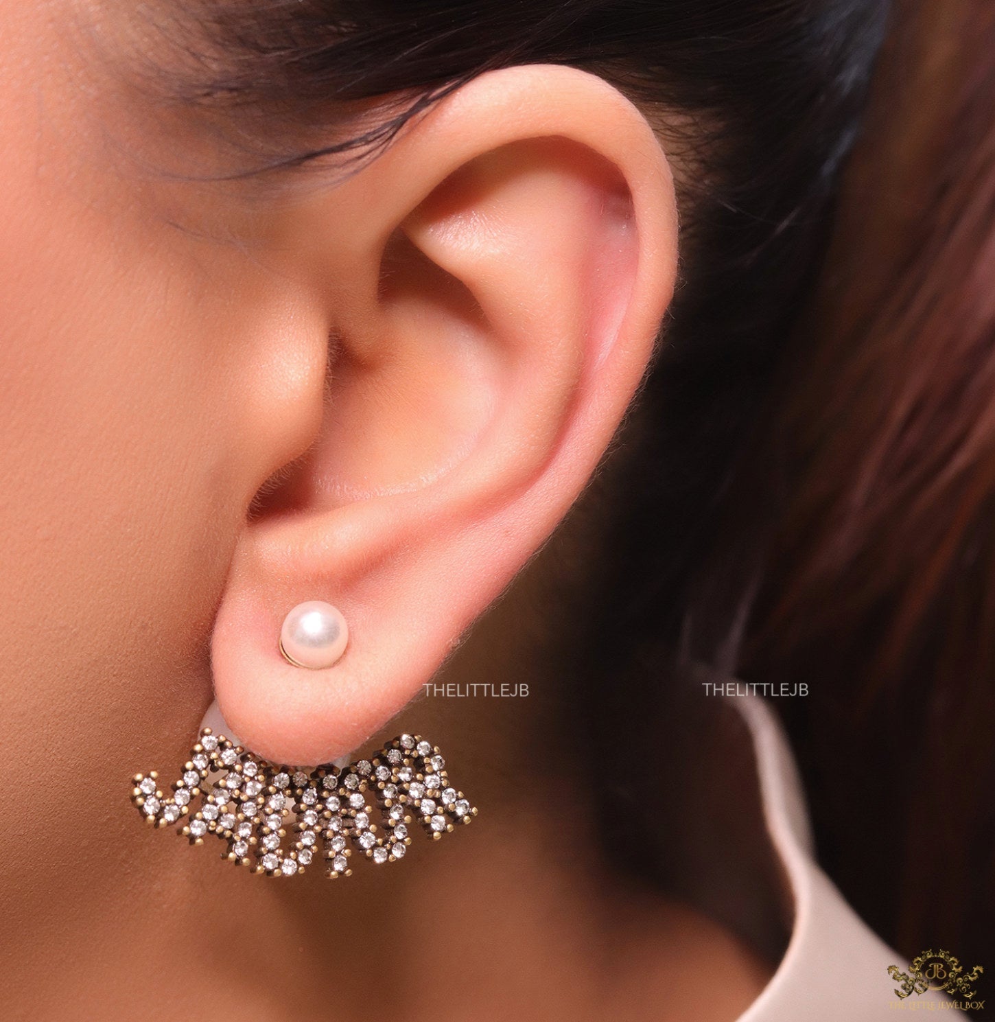 Gold plated cz alphabet earrings with detachable pearl tops