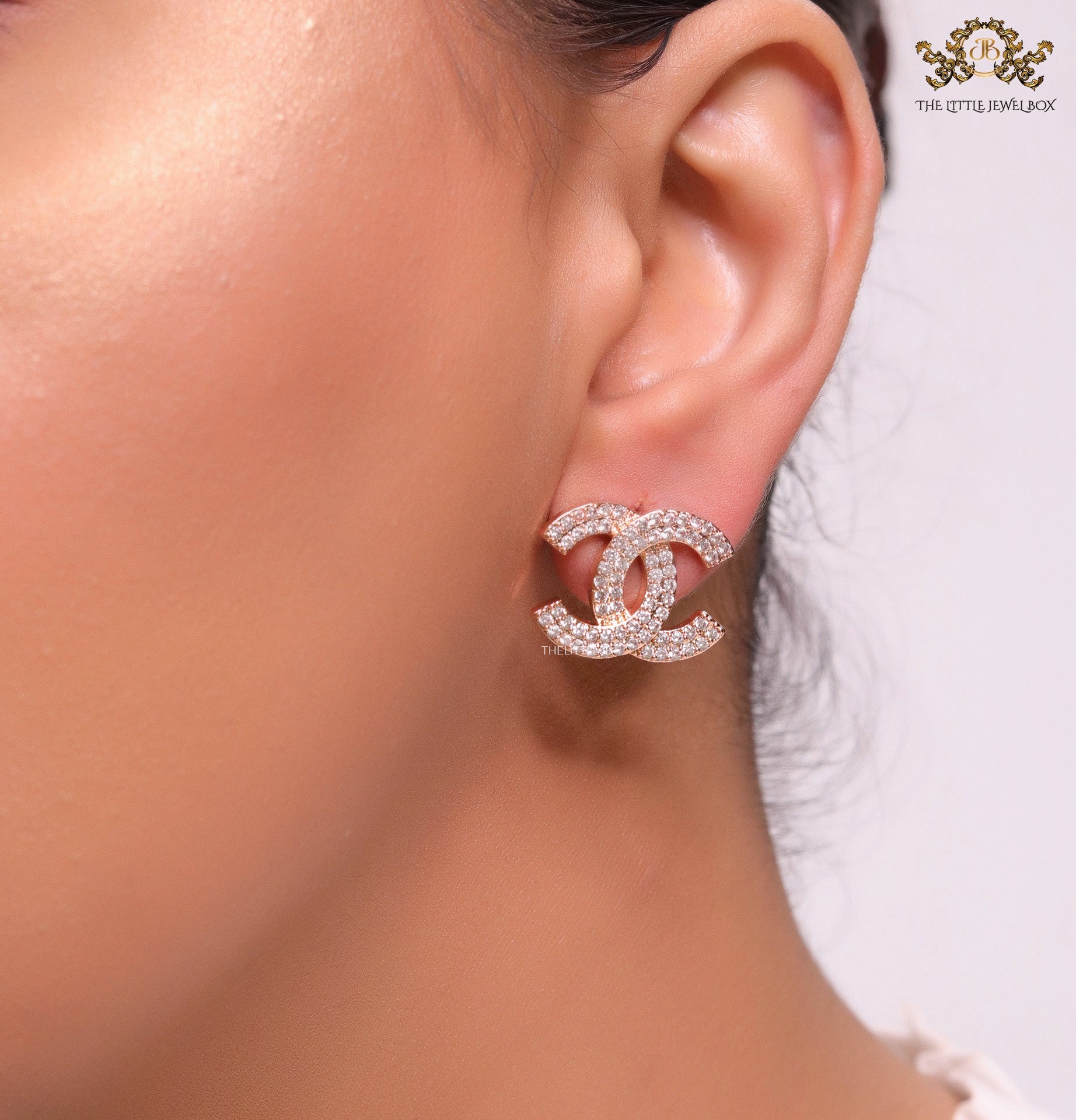 Gold plated twin C motif cz studs