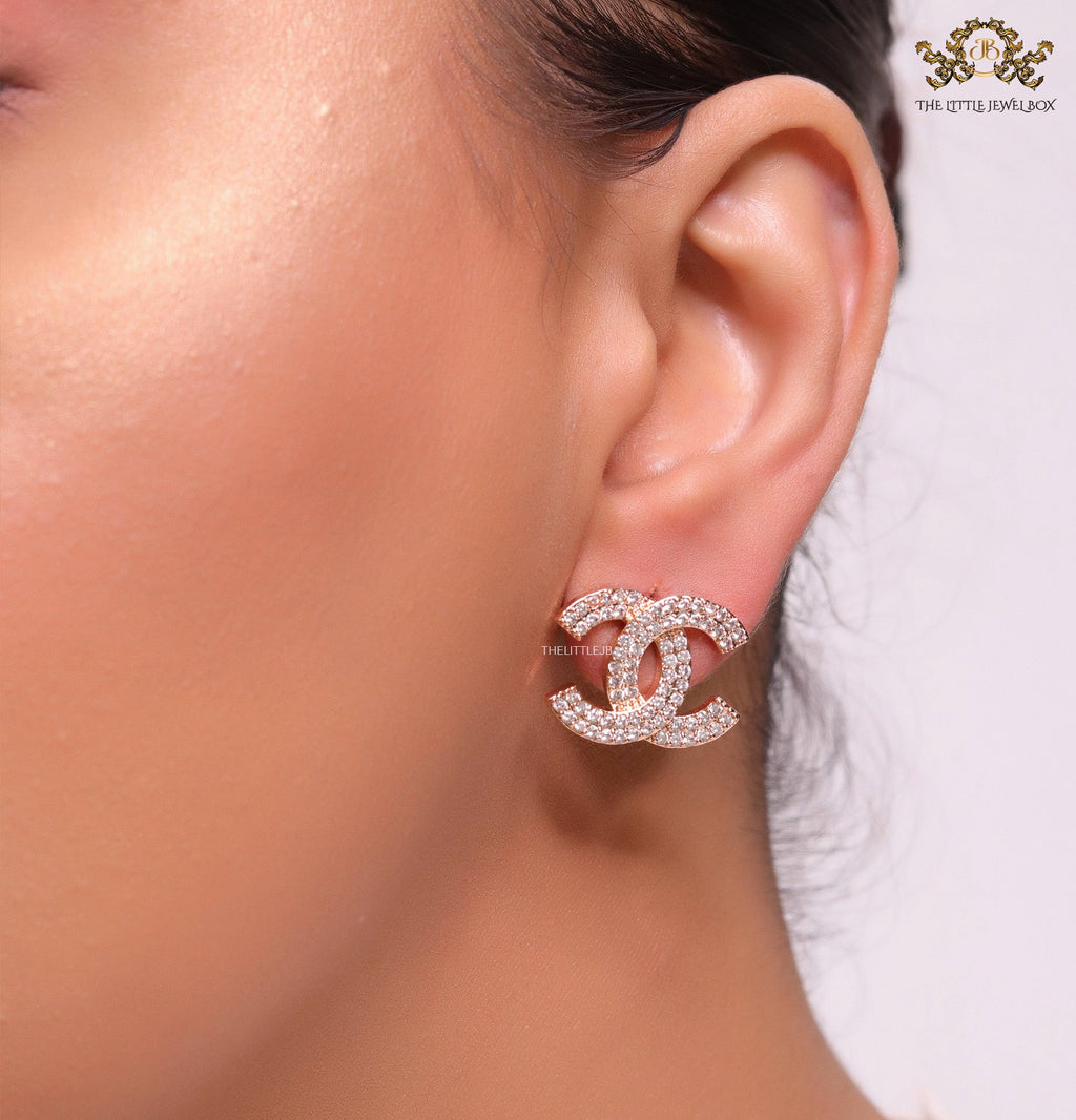 Gold plated twin C motif cz studs