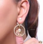 Golden cz round dangles with alphabets and pearl bomber pattern