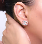 Platinum plated entwined twin C motif cz studs
