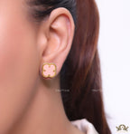 Gold plated pink clover stud earrings
