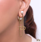 Gold plated Long chain alphabet dangles with pearl bombers