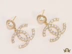 Dainty cz and pearl earrings with double C
