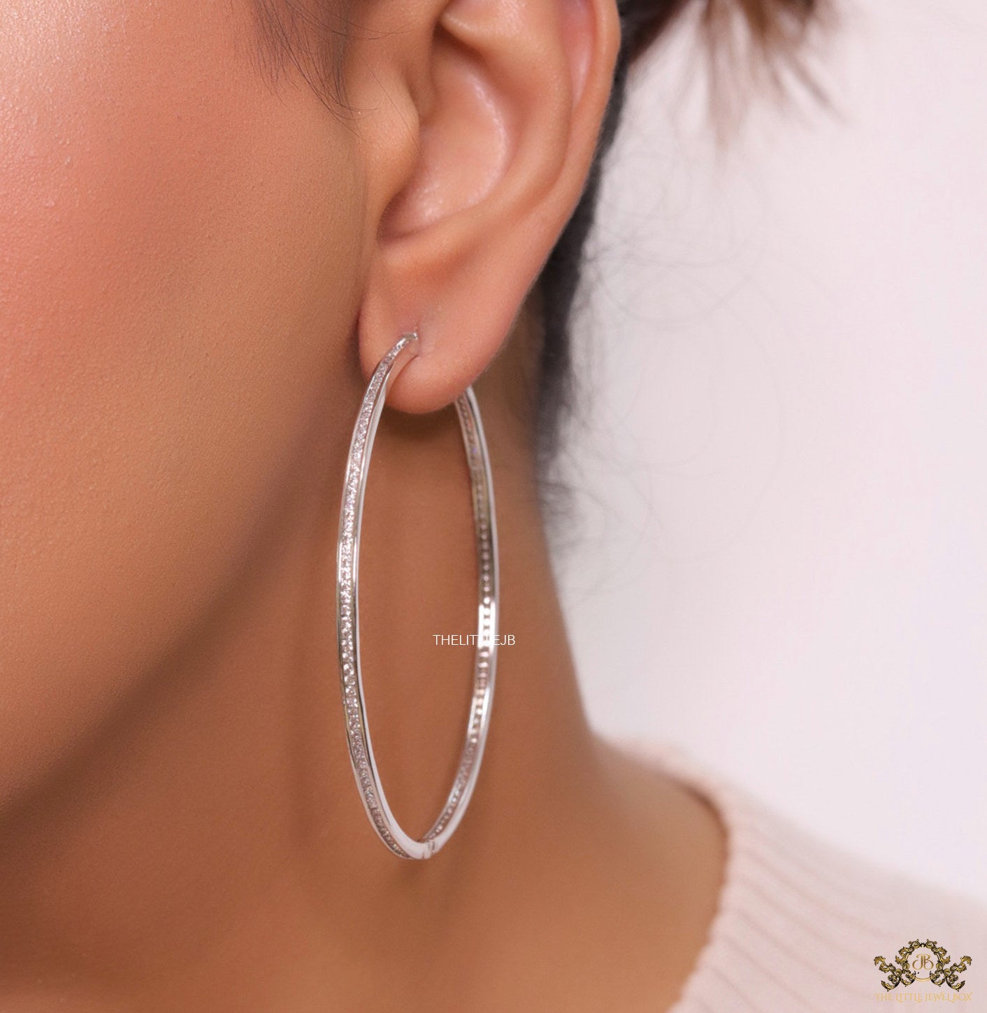 Platinum cz 69mm hoop earrings