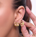 Gold plated V alphabet stud earrings