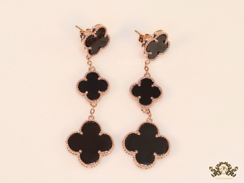 Rose gold and black clover dangles