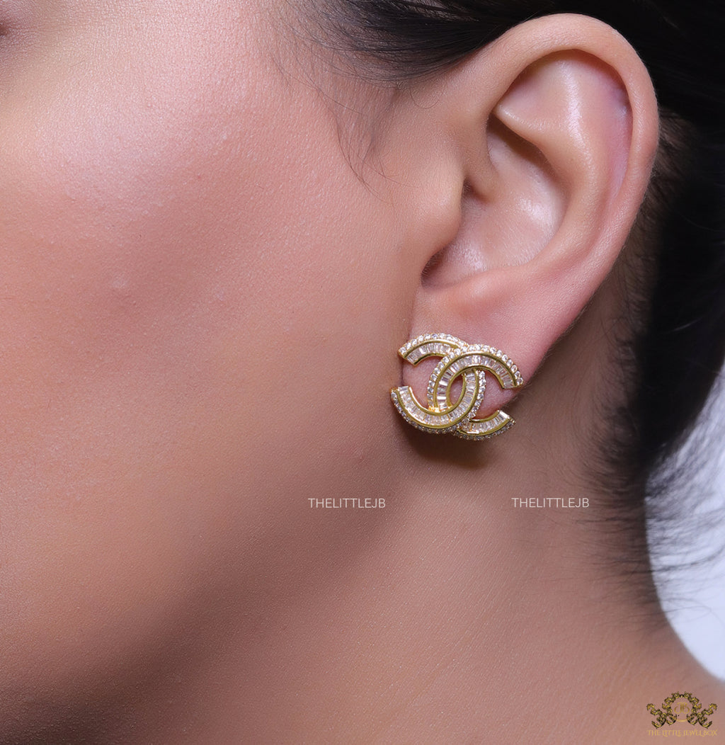 Gold plated cz studs in twin C motif