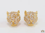 Panther head stud earrings in gold plating and cz