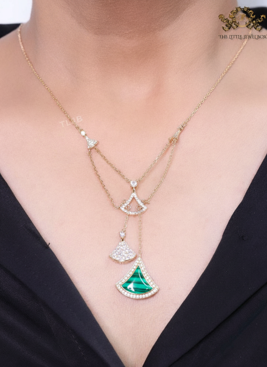 Green enamel and Cz charms chain