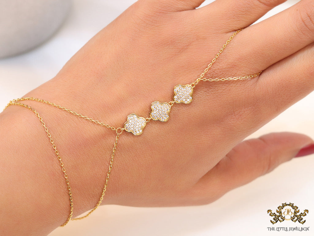 Gold plated cz clover palm chain