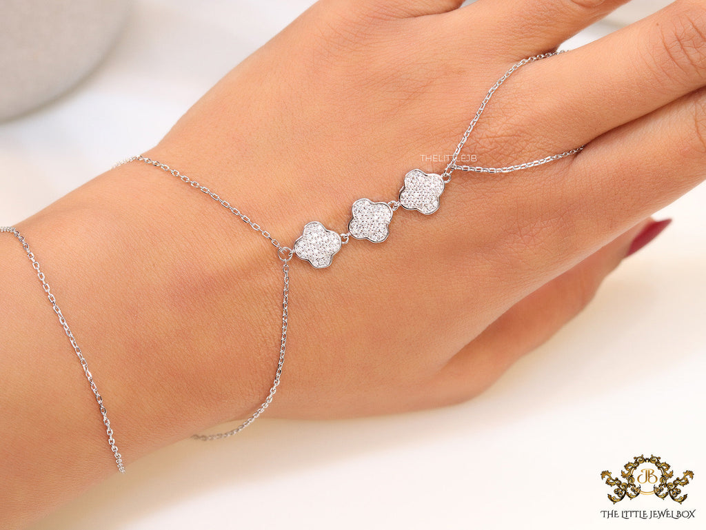 Platinum plated cz clover palm chain