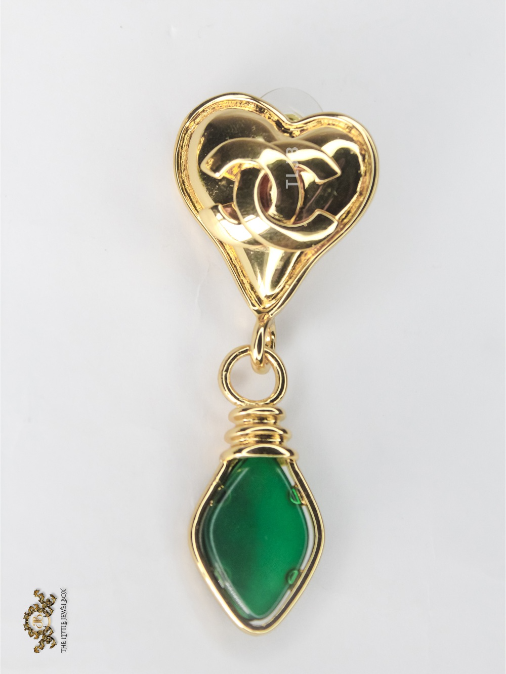 Double C Emerald Heart Drops earrings