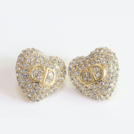 CZ Encrusted Motif Heart Statement Studs