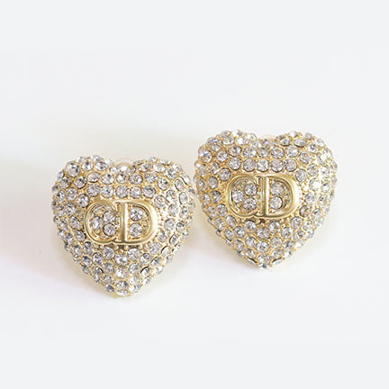 CZ Encrusted Motif Heart Statement Studs