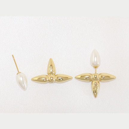 Gold pearl cross studs