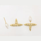 Gold pearl cross studs