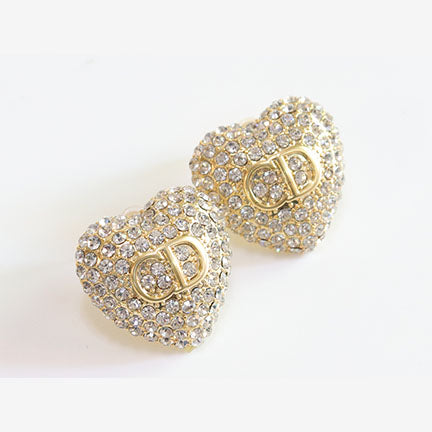 CZ Encrusted Motif Heart Statement Studs