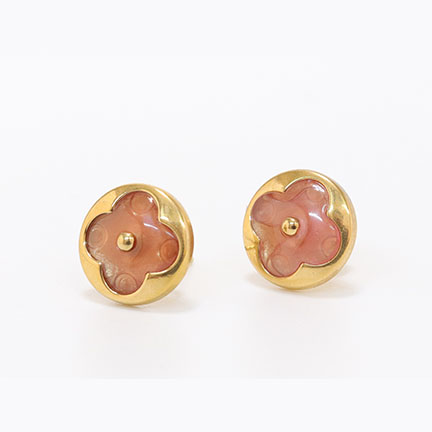 Peach clover leaf motif earing in gold plating