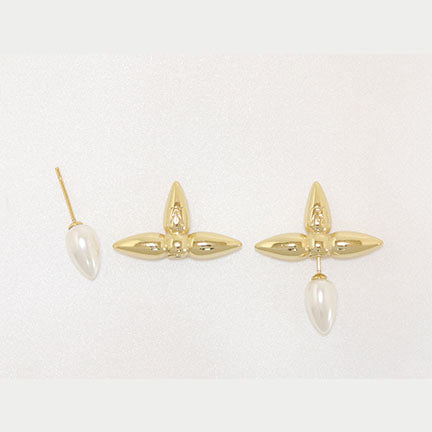 Gold pearl cross studs