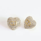 CZ Encrusted Motif Heart Statement Studs