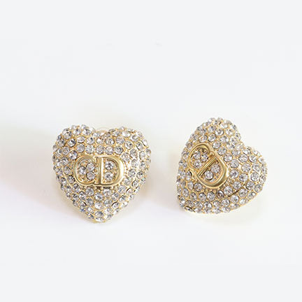 CZ Encrusted Motif Heart Statement Studs