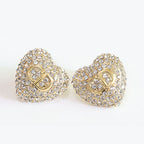 CZ Encrusted Motif Heart Statement Studs