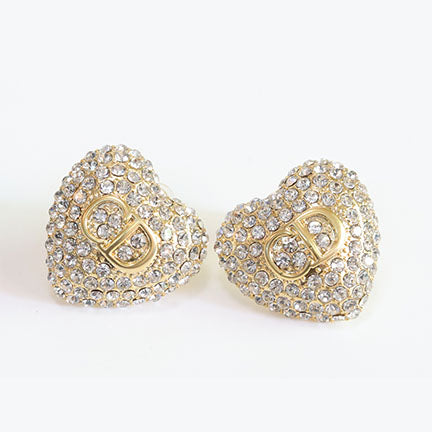 CZ Encrusted Motif Heart Statement Studs