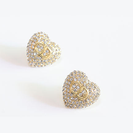 CZ Encrusted Motif Heart Statement Studs