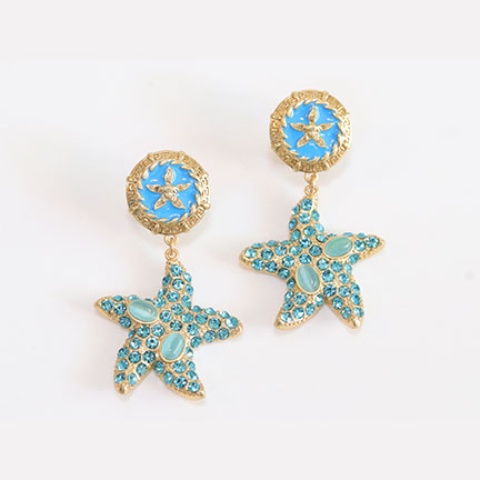 Aqua gold star dangles
