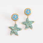 Aqua gold star dangles