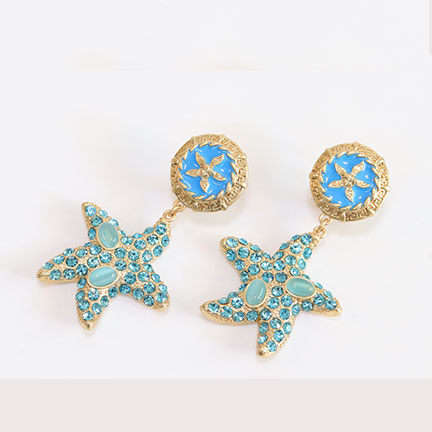 Aqua gold star dangles