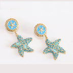 Aqua gold star dangles