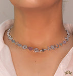 Platinum plated choker style cz lucky charm necklace